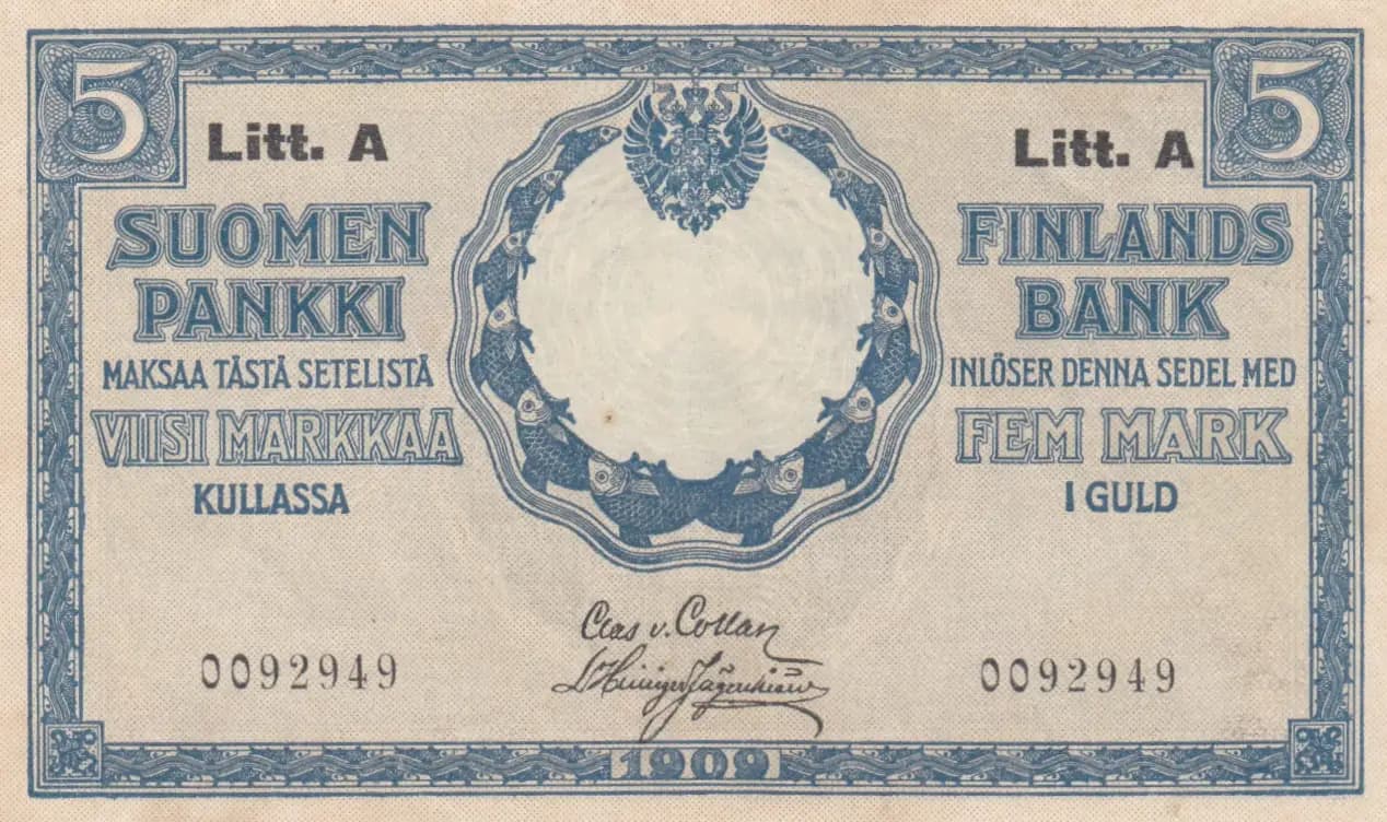 5 markkaa 1909  from Finland, P-24(1)