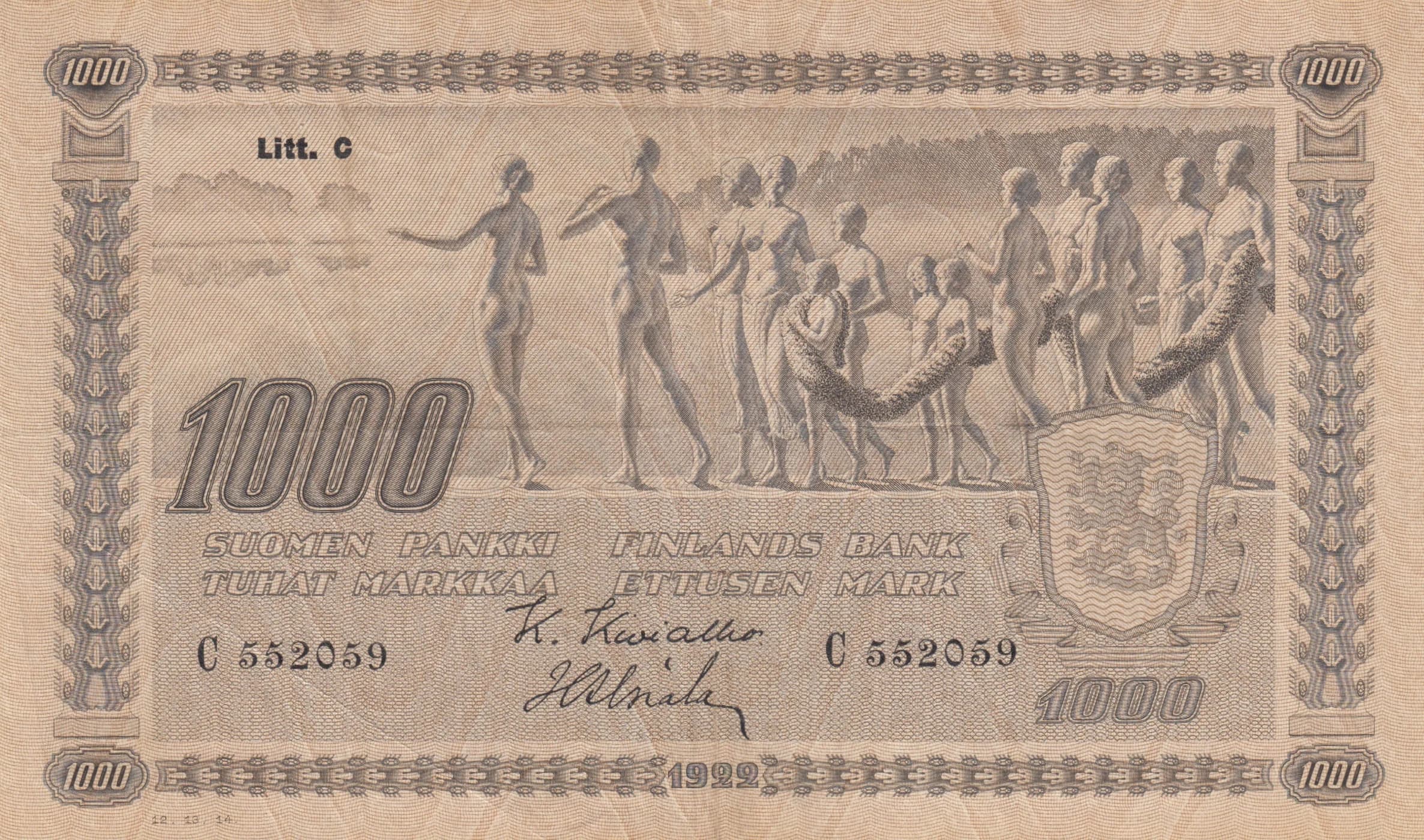 1000 markkaa 1922 from Finland, P-67(29) (1922) — image 1