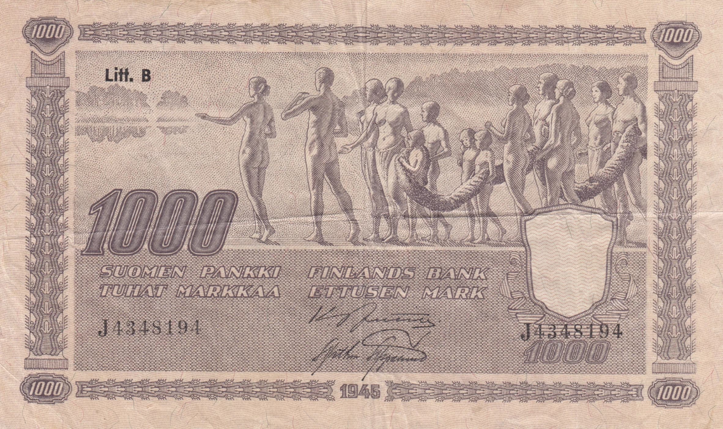 1000 markkaa 1945 from Finland, P-90(6) (1945) — image 1