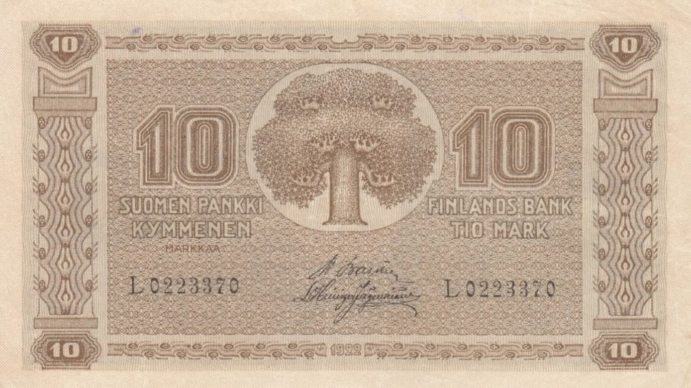 10 markkaa 1922 from Finland, P-43 (1922) — image 1