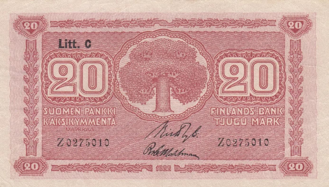 20 markkaa 1922 from Finland, P-63 (1922) — image 1