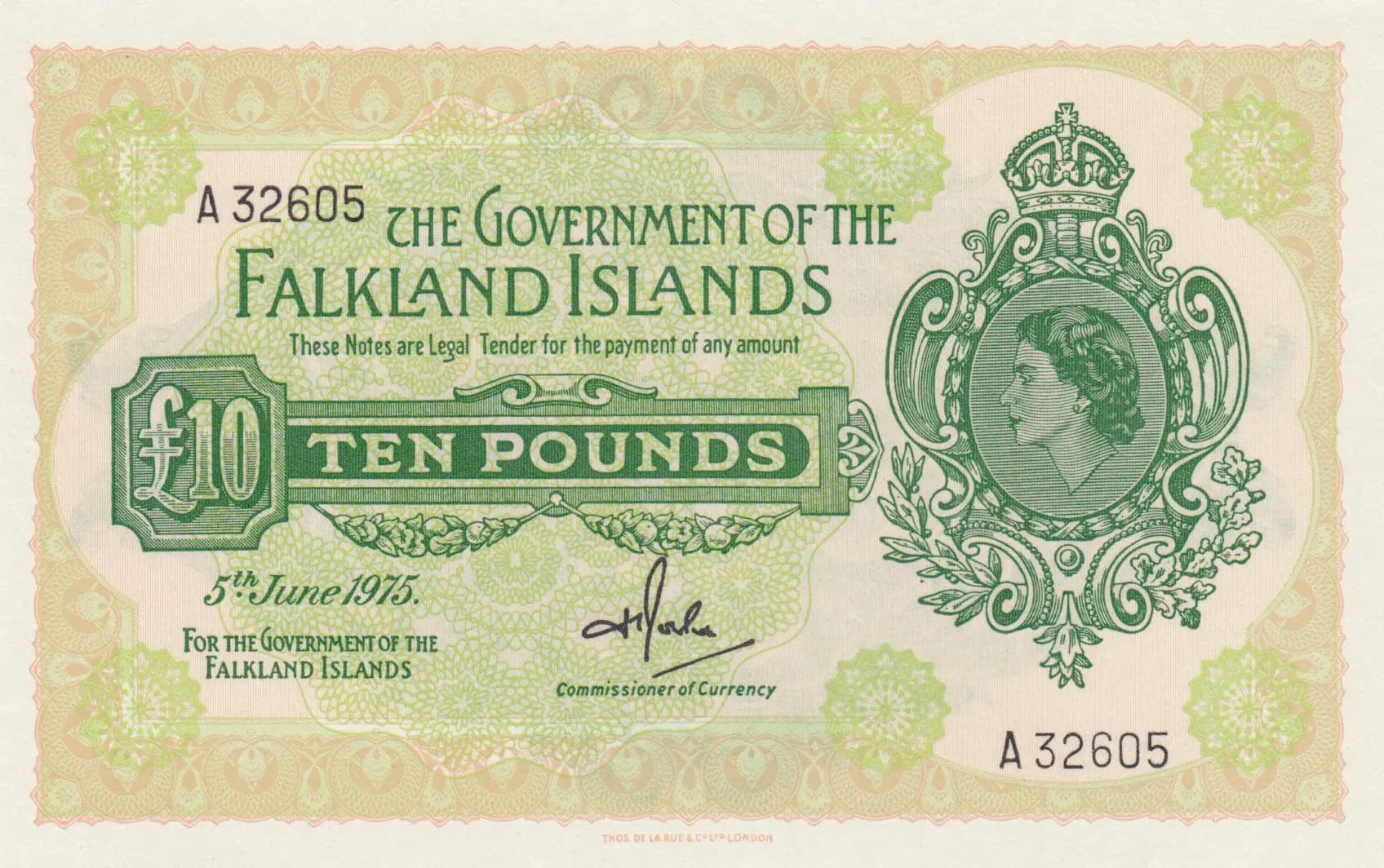 10 pounds 1975 from Falkland Islands, P-11a