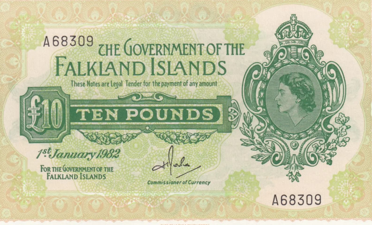10 pounds 1982 from Falkland Islands, P-11b (1982) — image 1