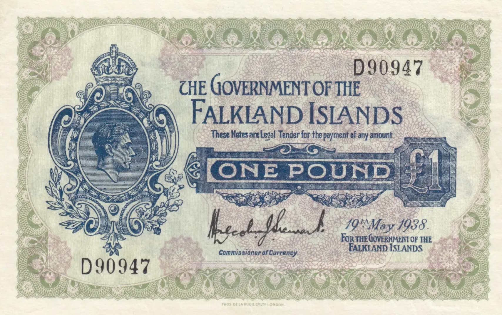 1 pound 1938 from Falkland Islands, P-5