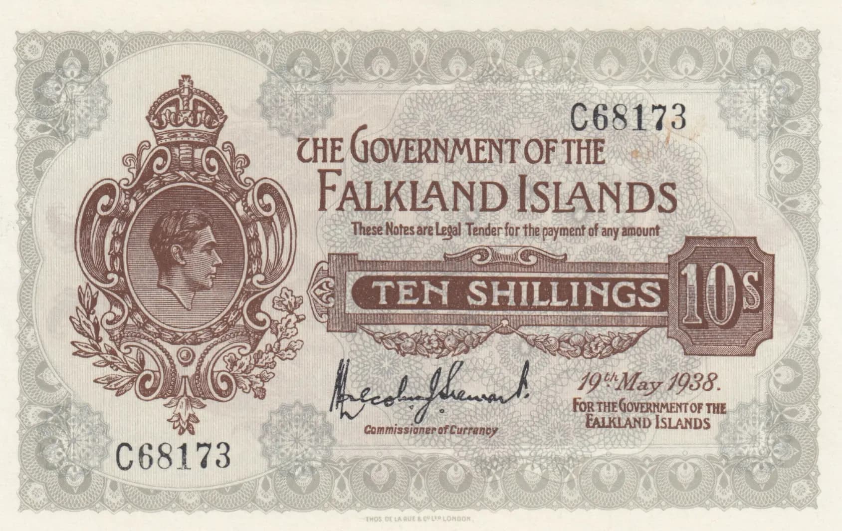 10 shillings 1938 from Falkland Islands, P-4