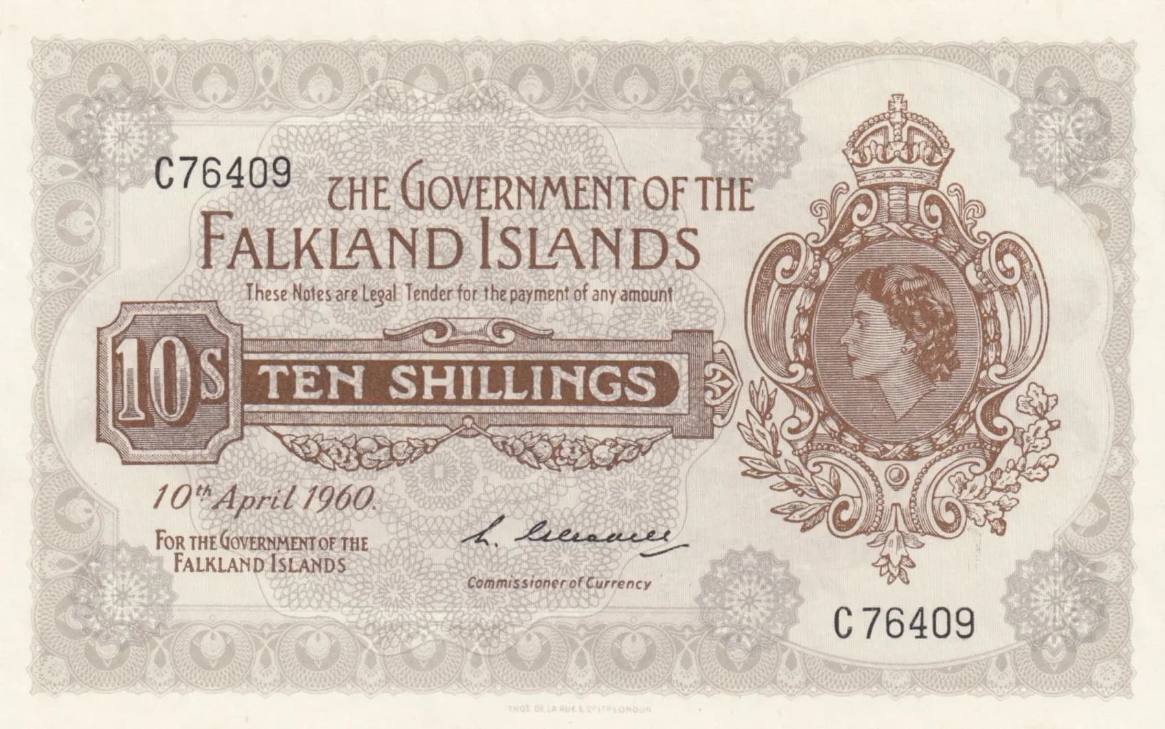 10 shillings 1960 from Falkland Islands, P-7