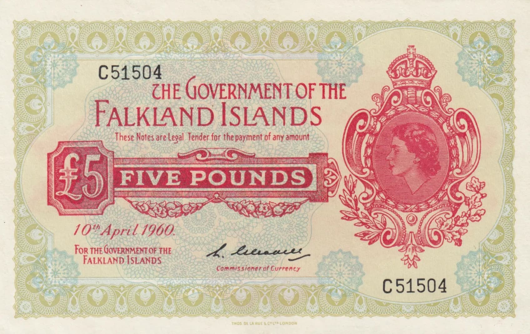 5 pounds 1960 from Falkland Islands, P-9a (1960) — image 1