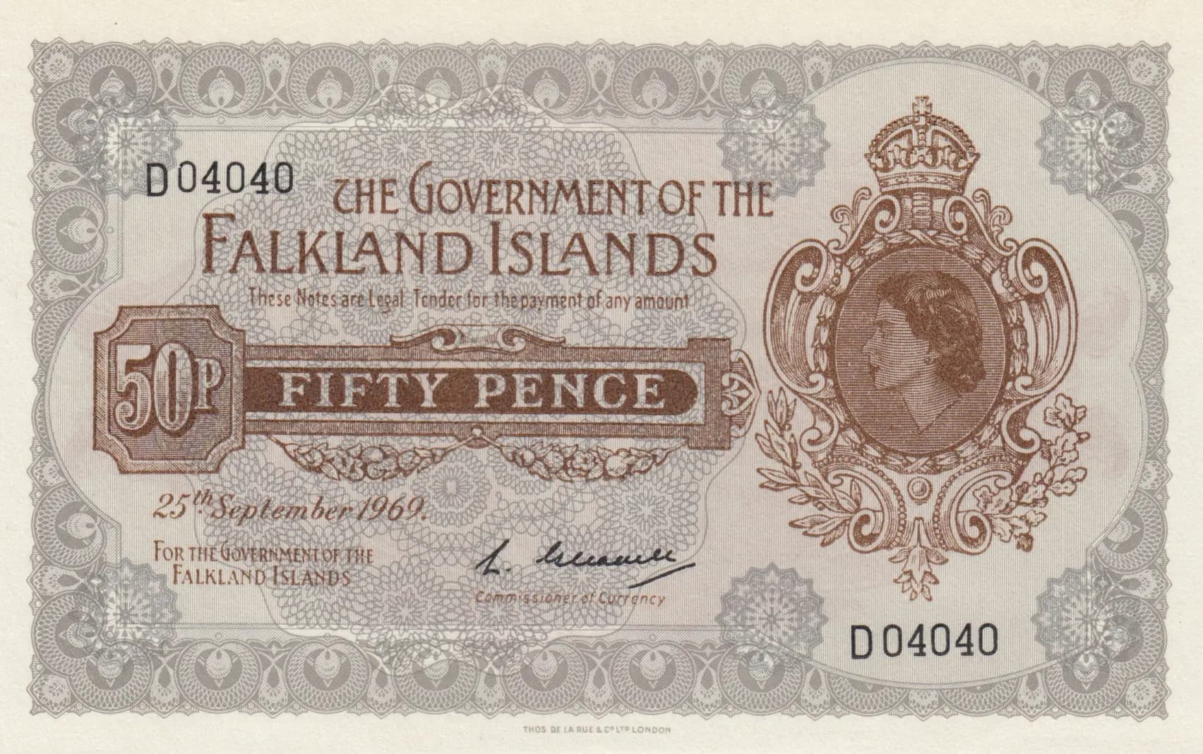 50 pence 1969 radar from Falkland Islands, P-10a (1969) — image 1