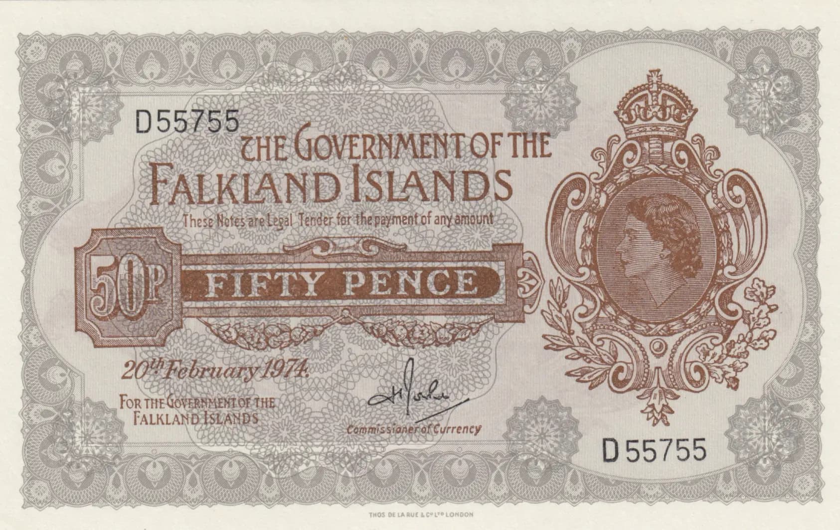 50 pence 1974 radar from Falkland Islands, P-10b