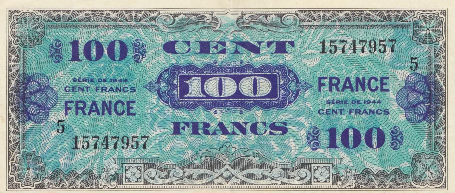 100 francs 1944 from France, P-123c