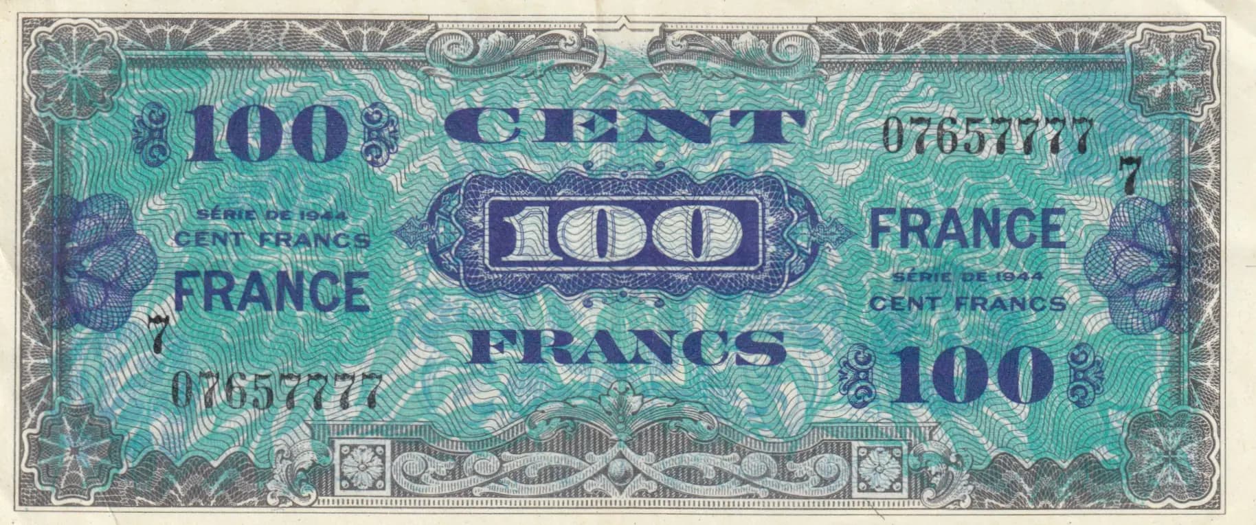 100 francs 1944 from France, P-123c (1944) — image 1