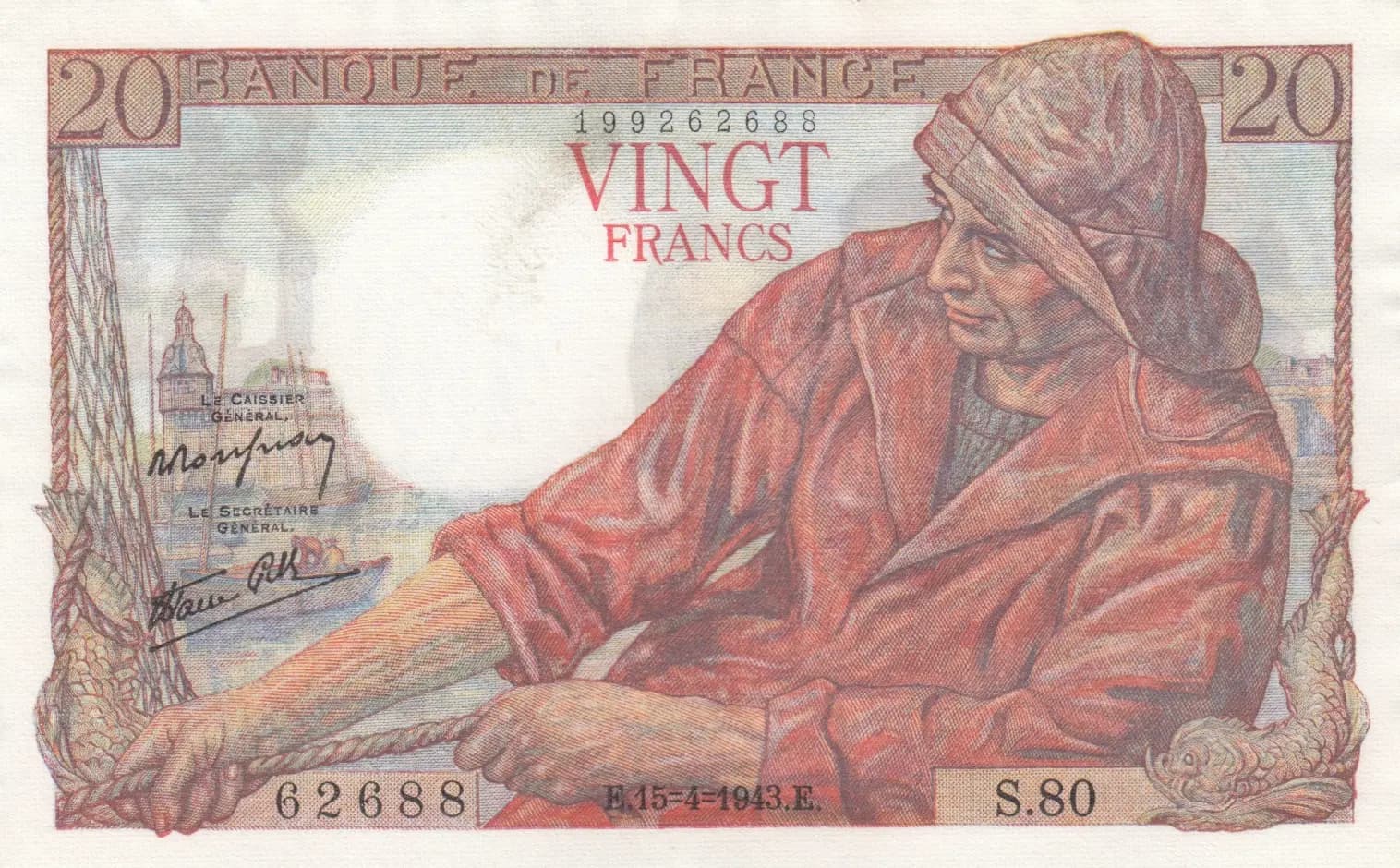 20 francs 1943 from France, P-100a (1943) — image 1