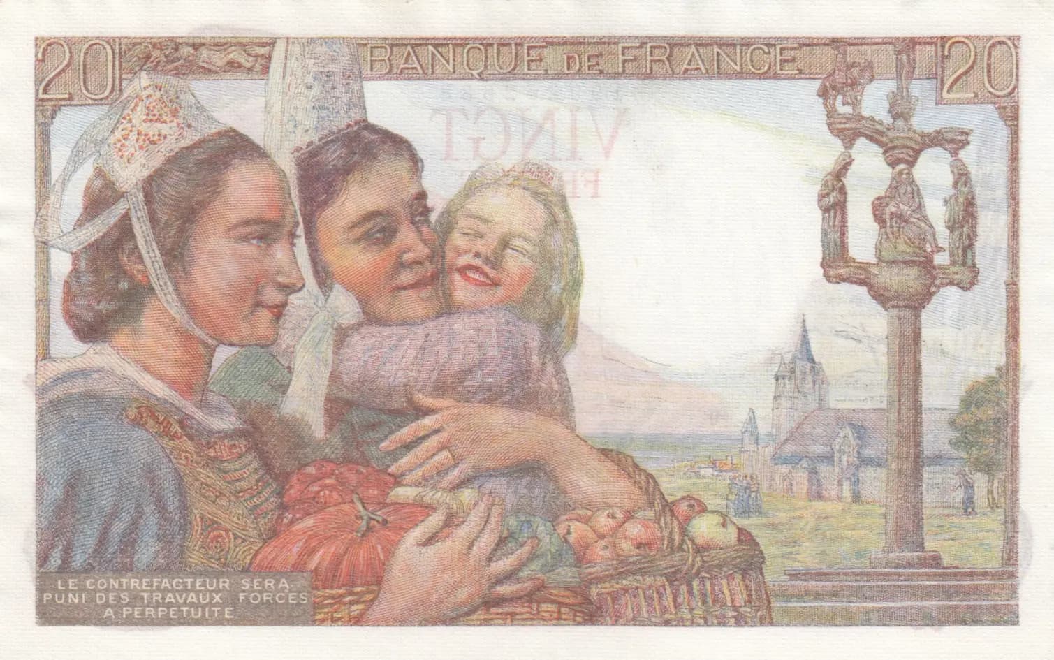 20 francs 1943 from France, P-100a (1943) — image 2