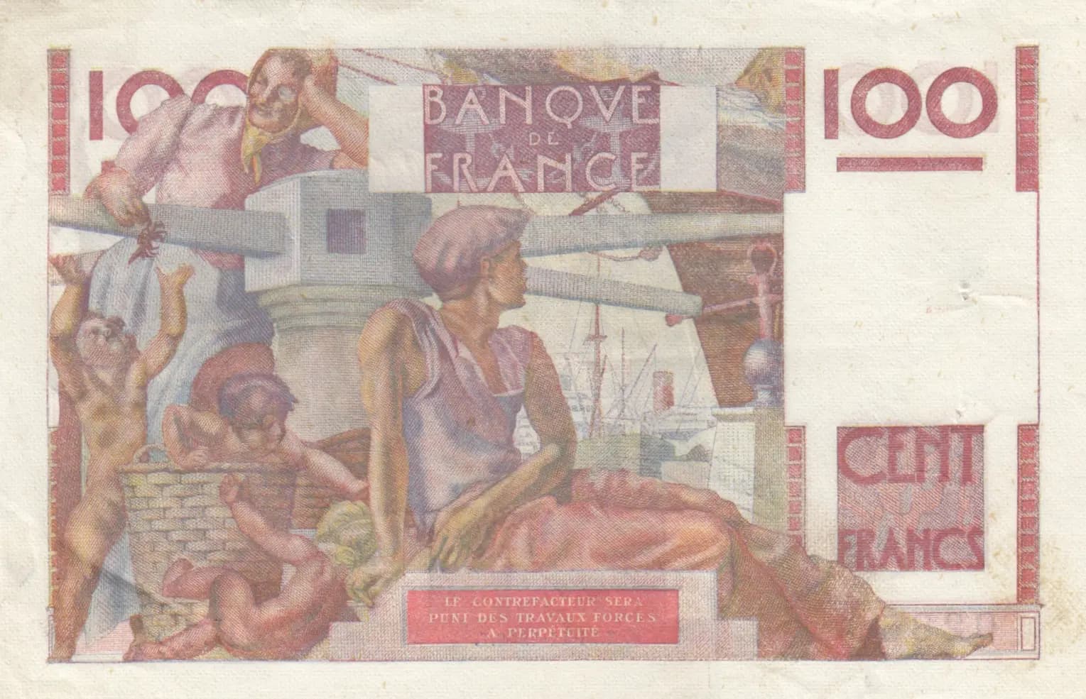100 francs 1946 from France, P-128a (1946) — image 2