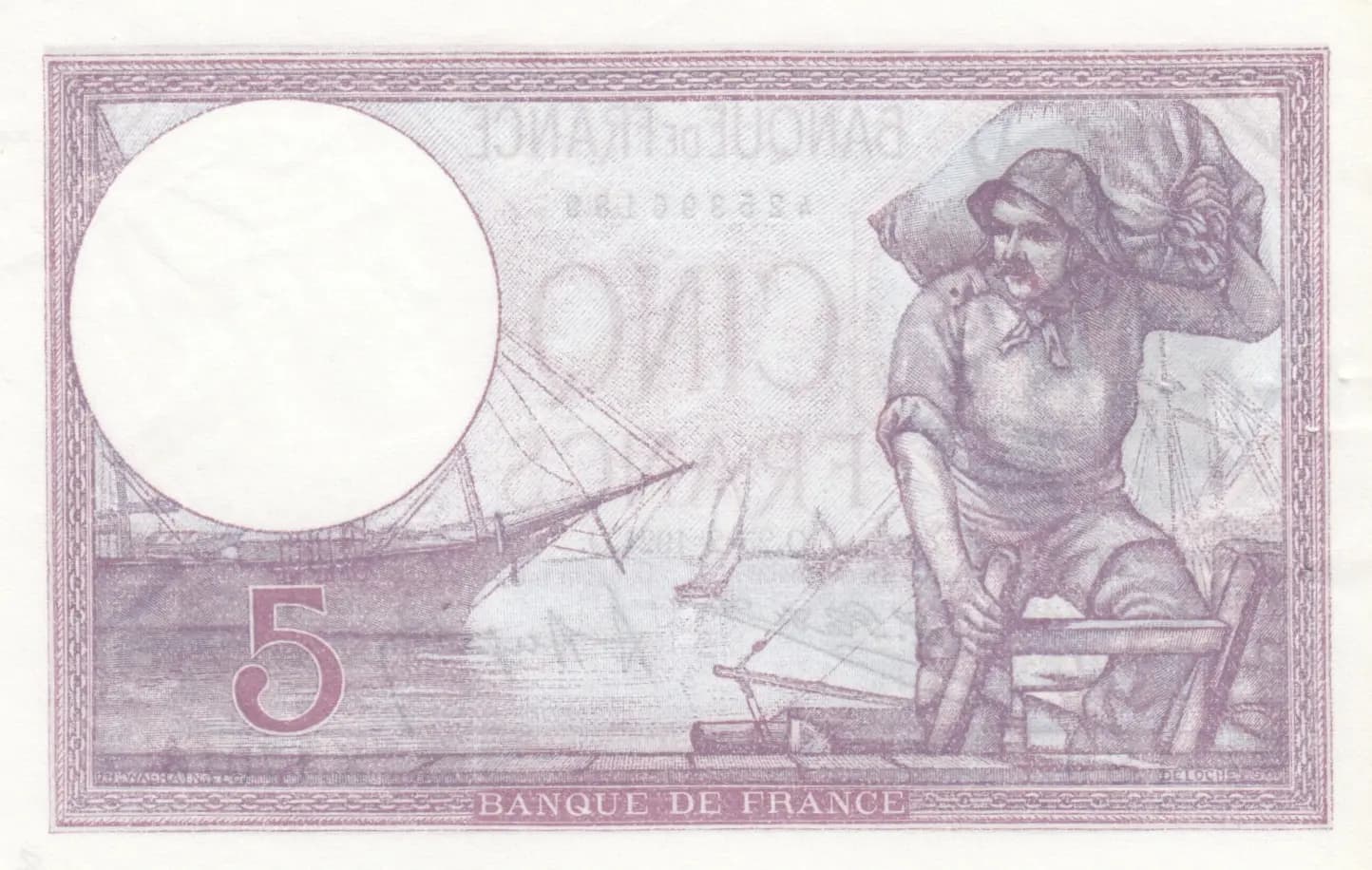 5 francs 1924 from France, P-72c (1924) — image 2
