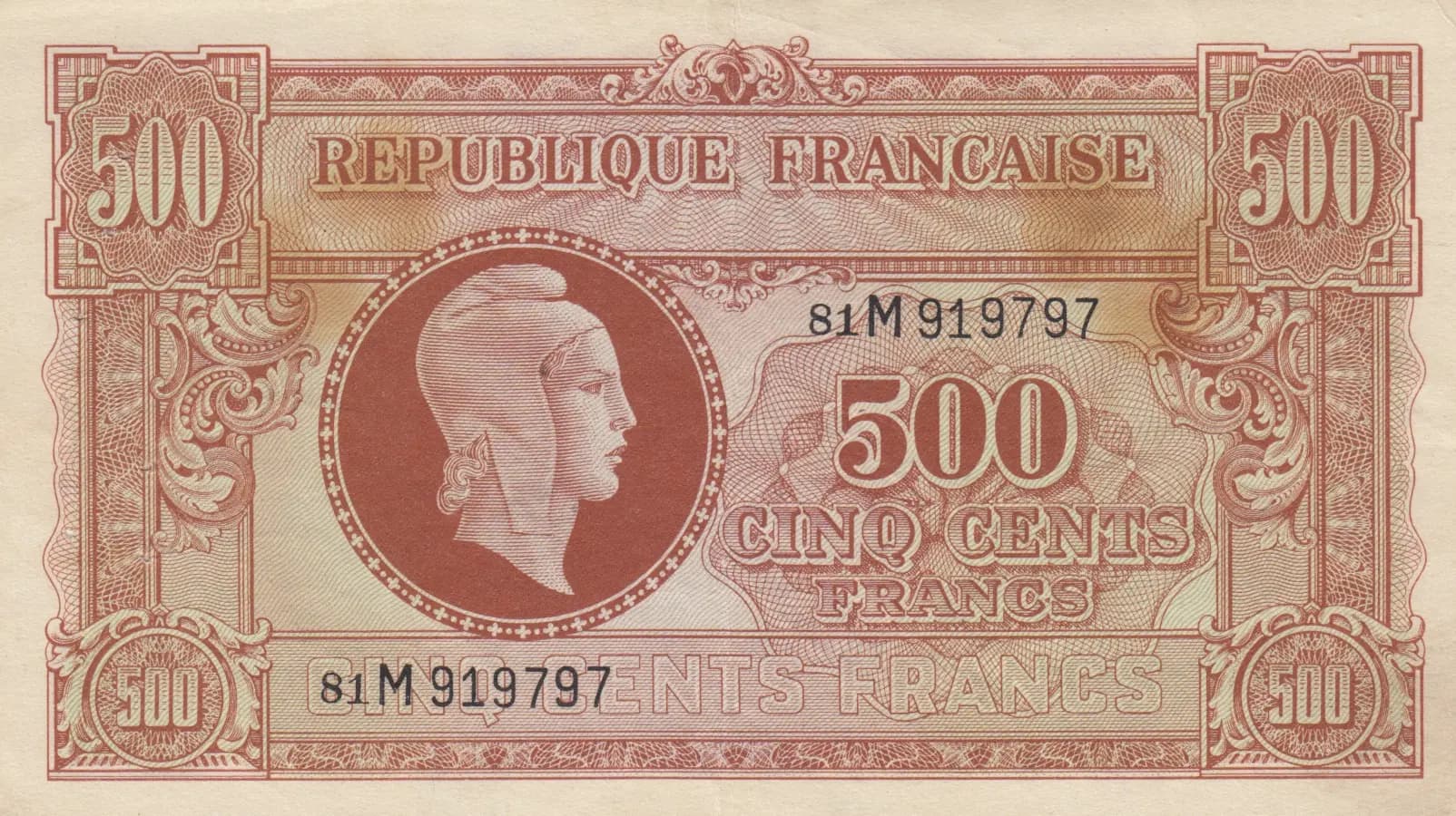 500 francs 1944 from France, P-106