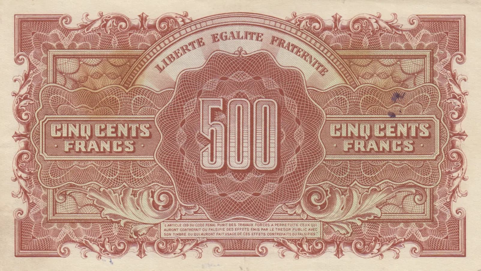 500 francs 1944 from France, P-106 (1944) — image 2