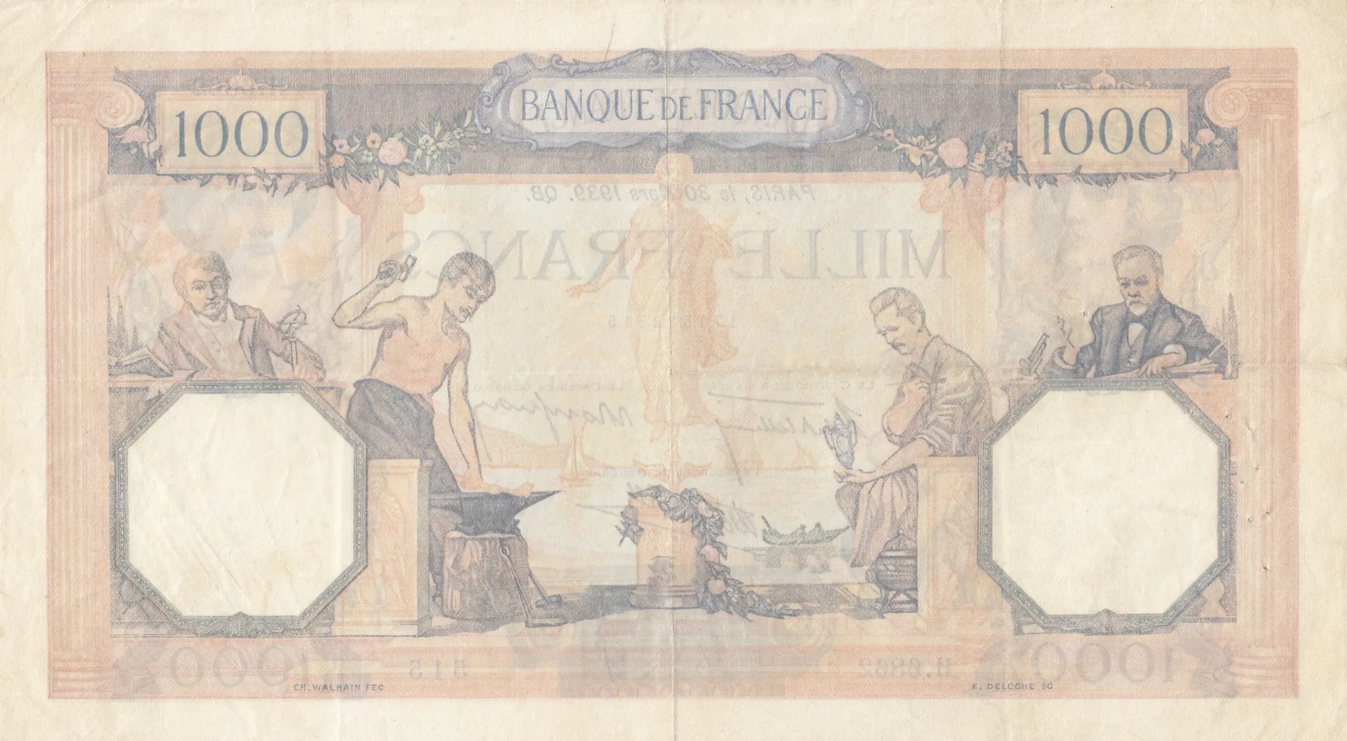 1000 francs 1939 from France, P-90c (1939) — image 2