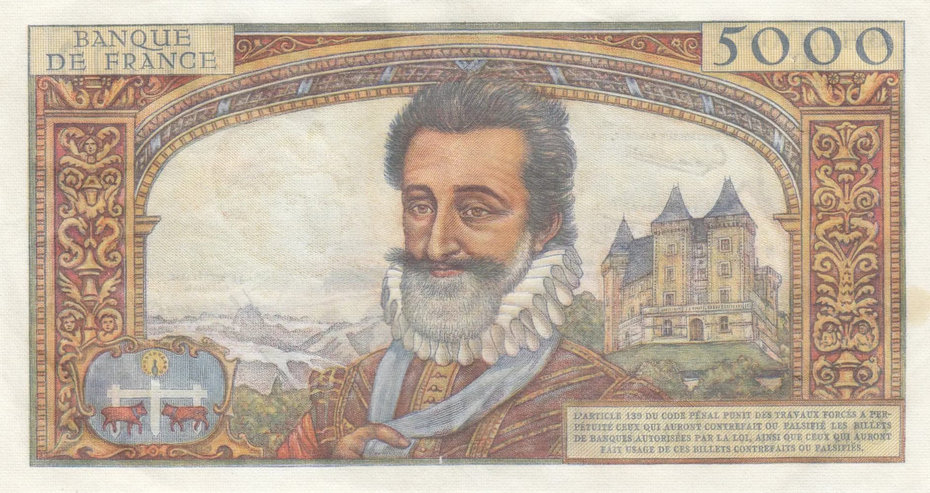 5000 francs 1958 from France, P-135 (1958) — image 2