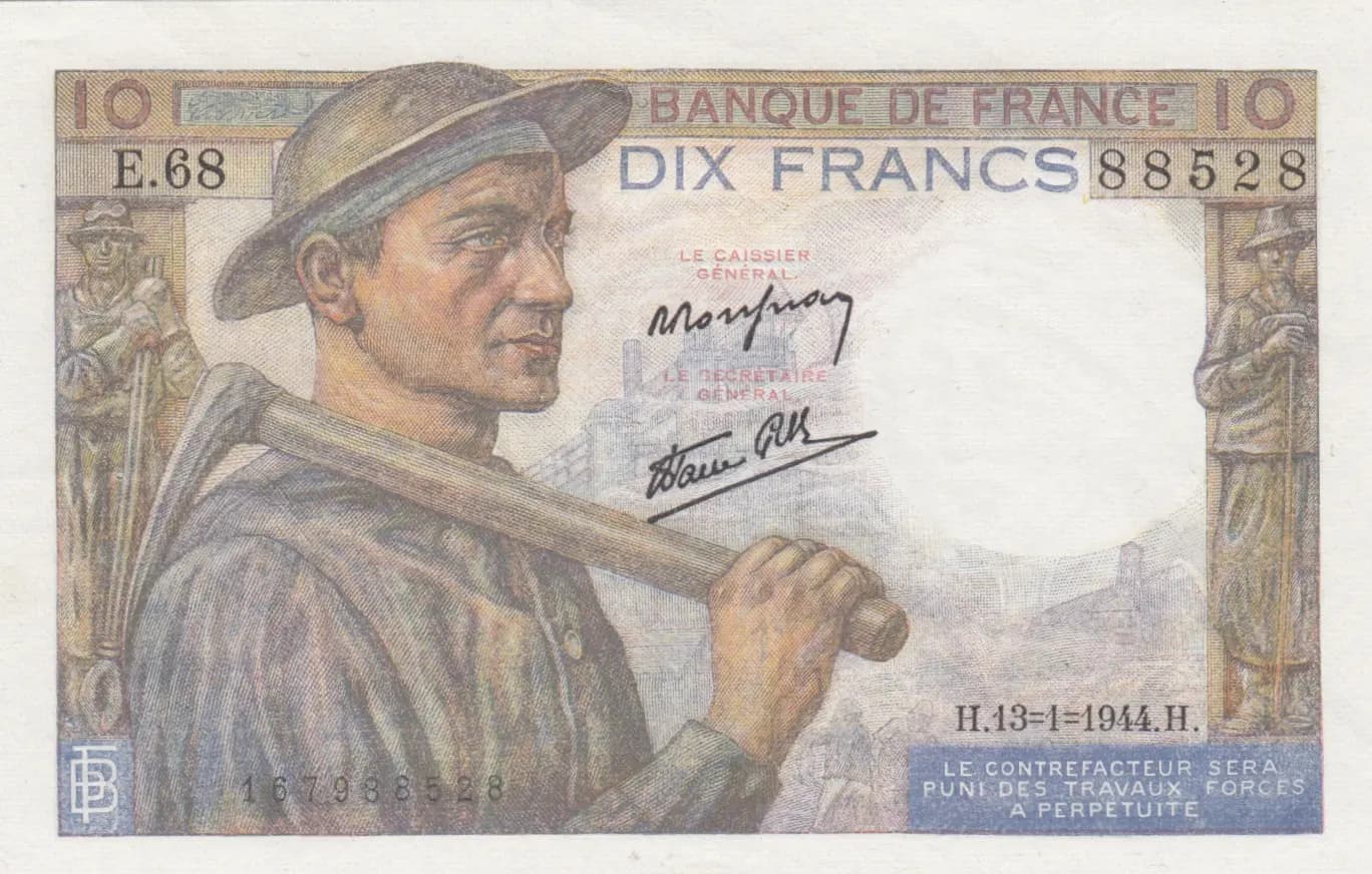 10 francs 1944 from France, P-99e (1944) — image 1
