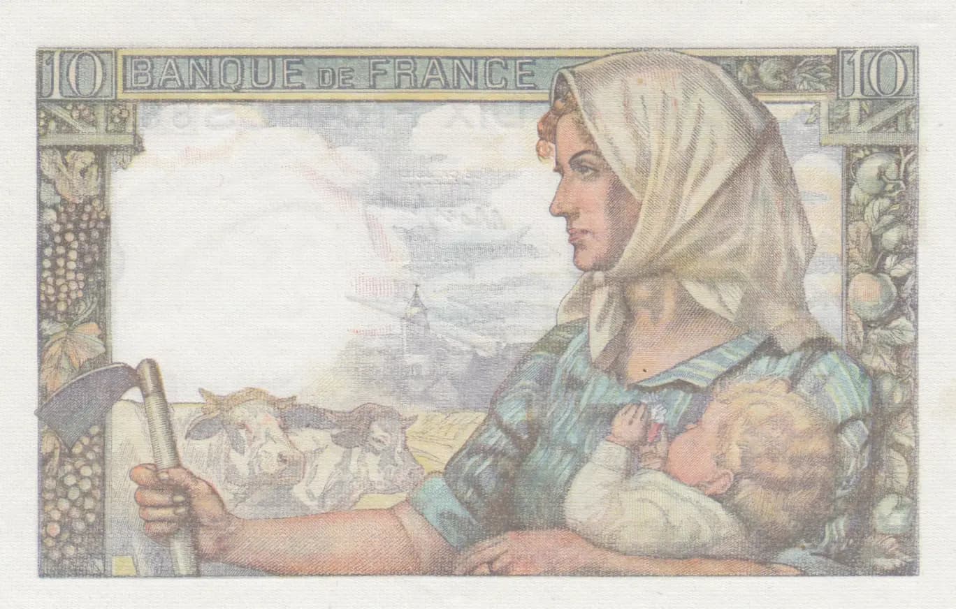 10 francs 1944 from France, P-99e (1944) — image 2