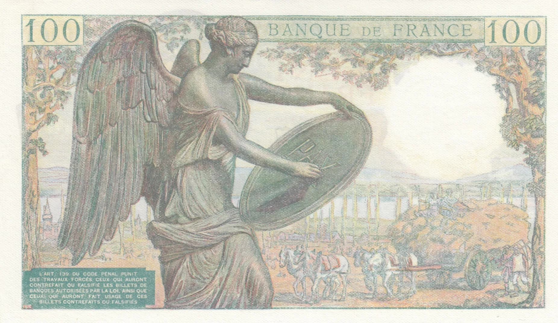 100 francs 1944 from France, P-101a (1944) — image 2