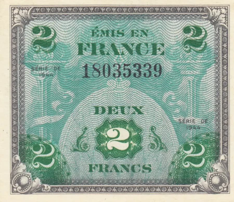 2 francs 1944 from France, P-114a (1944) — image 1