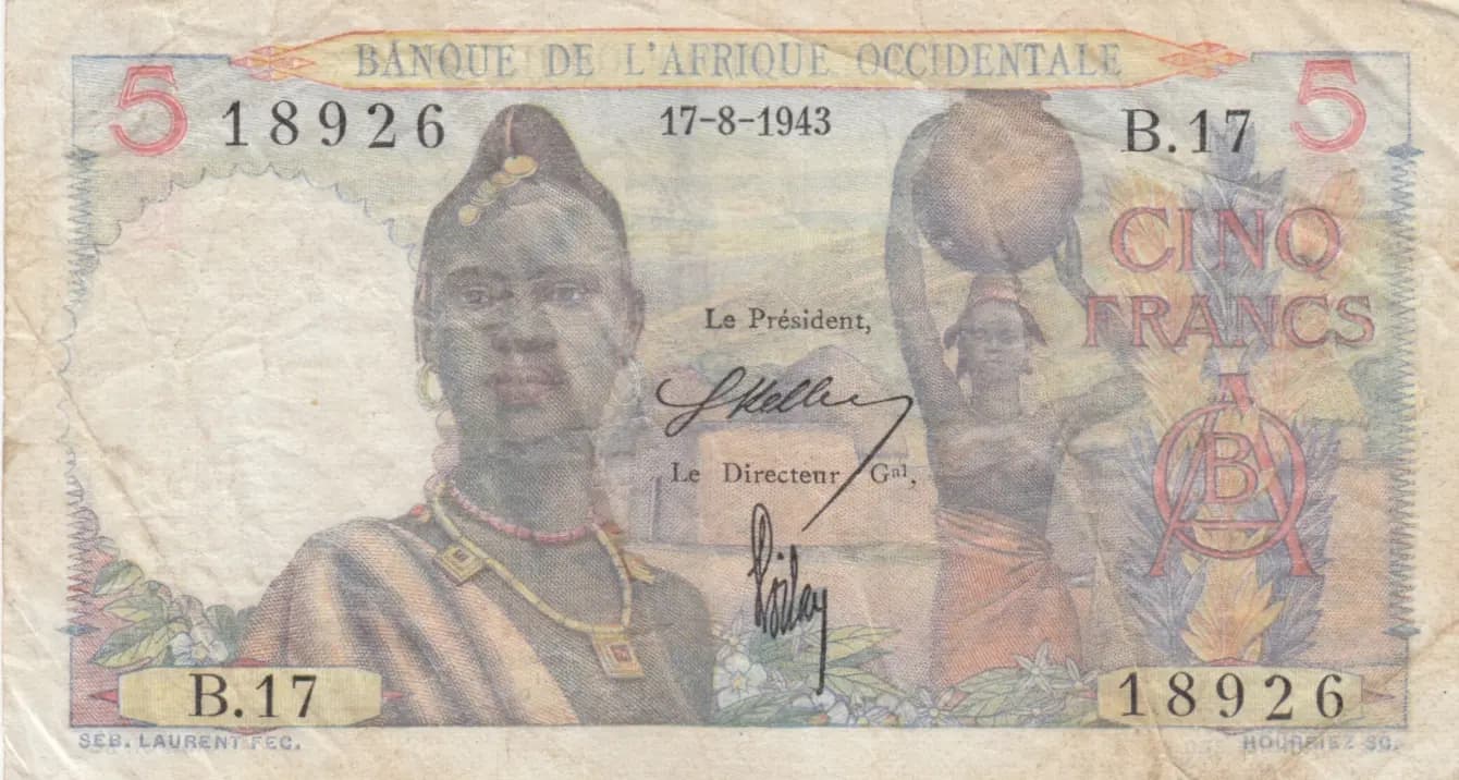 5 francs 1943 from French West Africa, P-36 (1943) — image 1