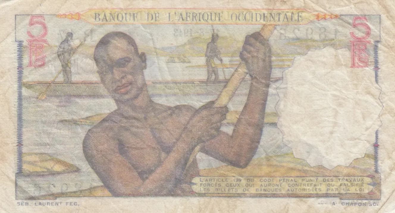 5 francs 1943 from French West Africa, P-36 (1943) — image 2