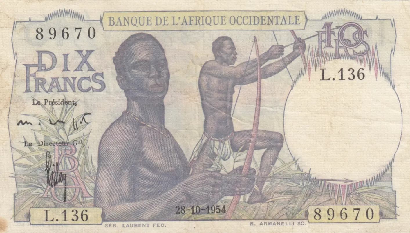 10 francs 1954 from French West Africa, P-37