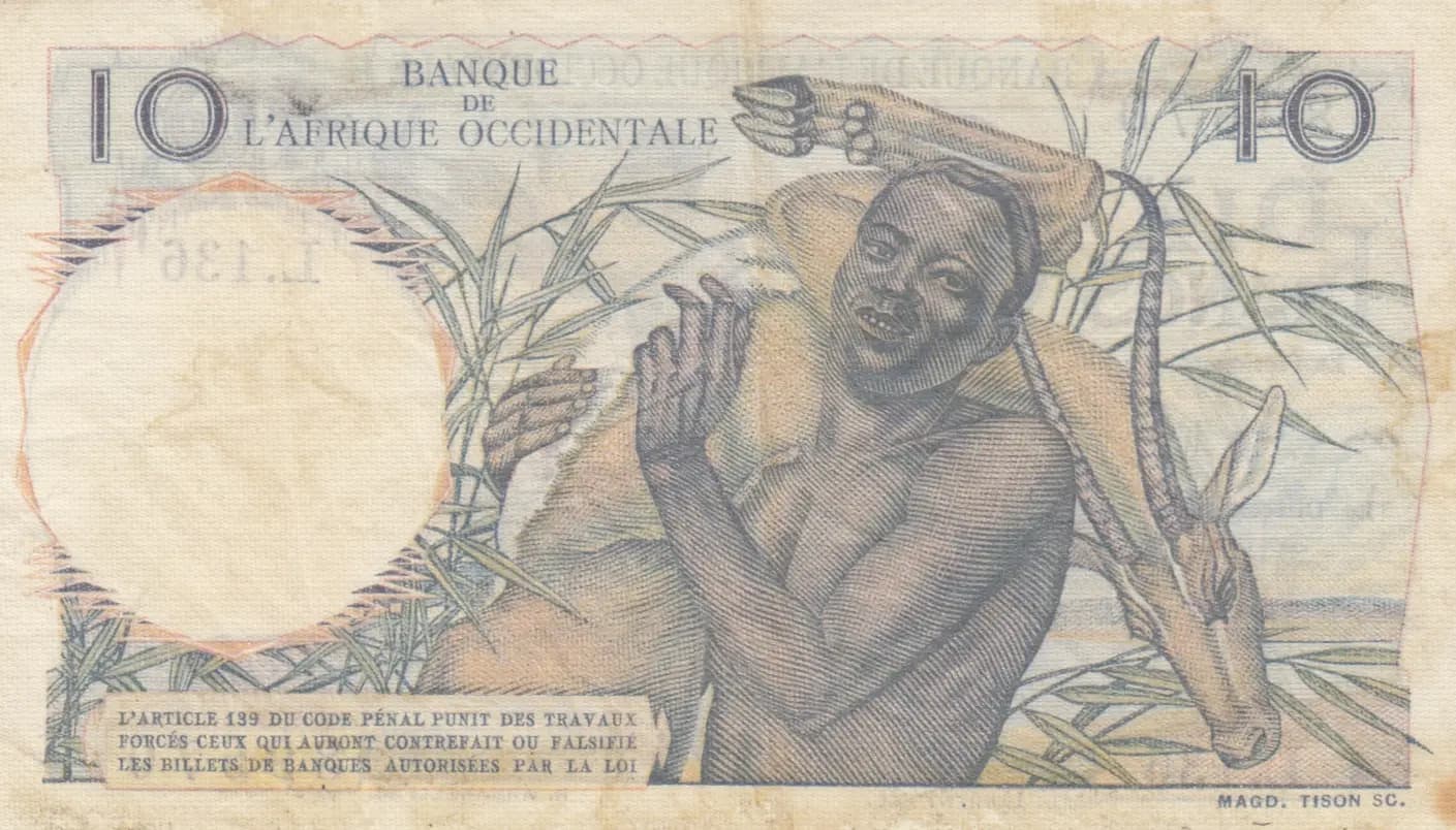 10 francs 1954 from French West Africa, P-37 (1954) — image 2