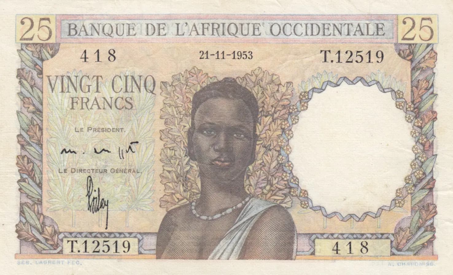 25 francs 1953 from French West Africa, P-38