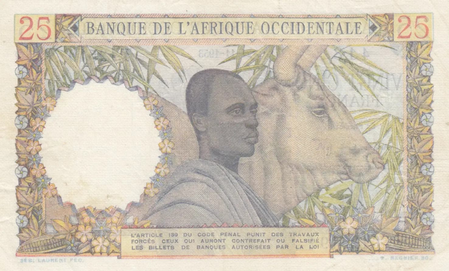 25 francs 1953 from French West Africa, P-38 (1953) — image 2