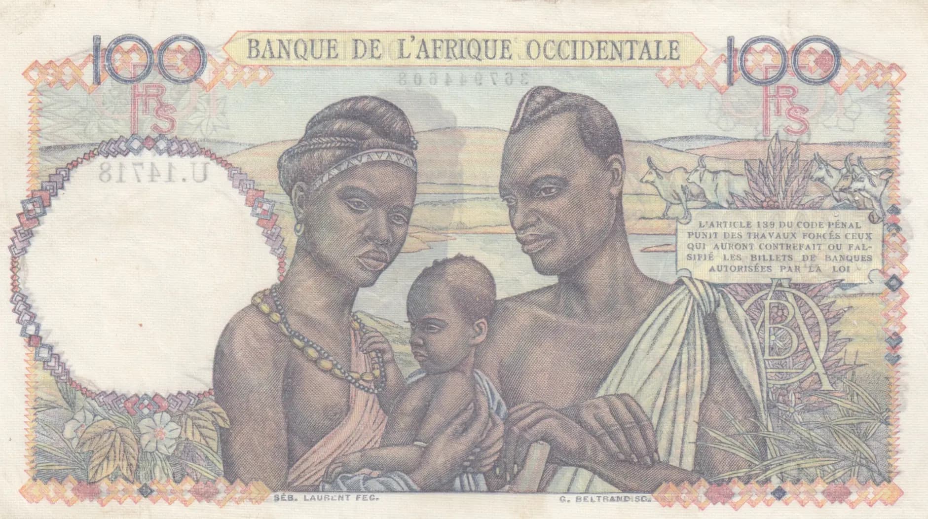 100 francs 1952 from French West Africa, P-40 (1952) — image 2
