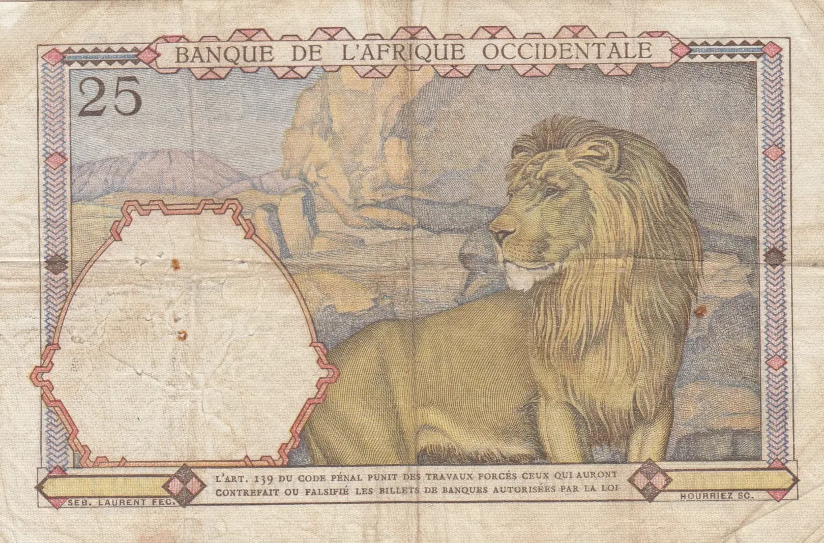 25 francs 1939 from French West Africa, P-22 (1939) — image 2