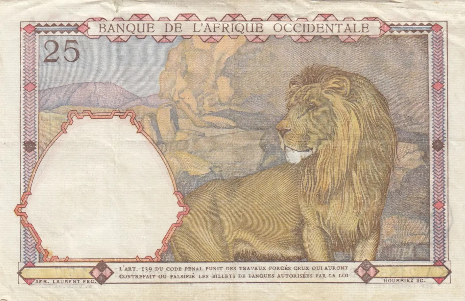 25 francs 1942 from French West Africa, P-27 (1942) — image 2