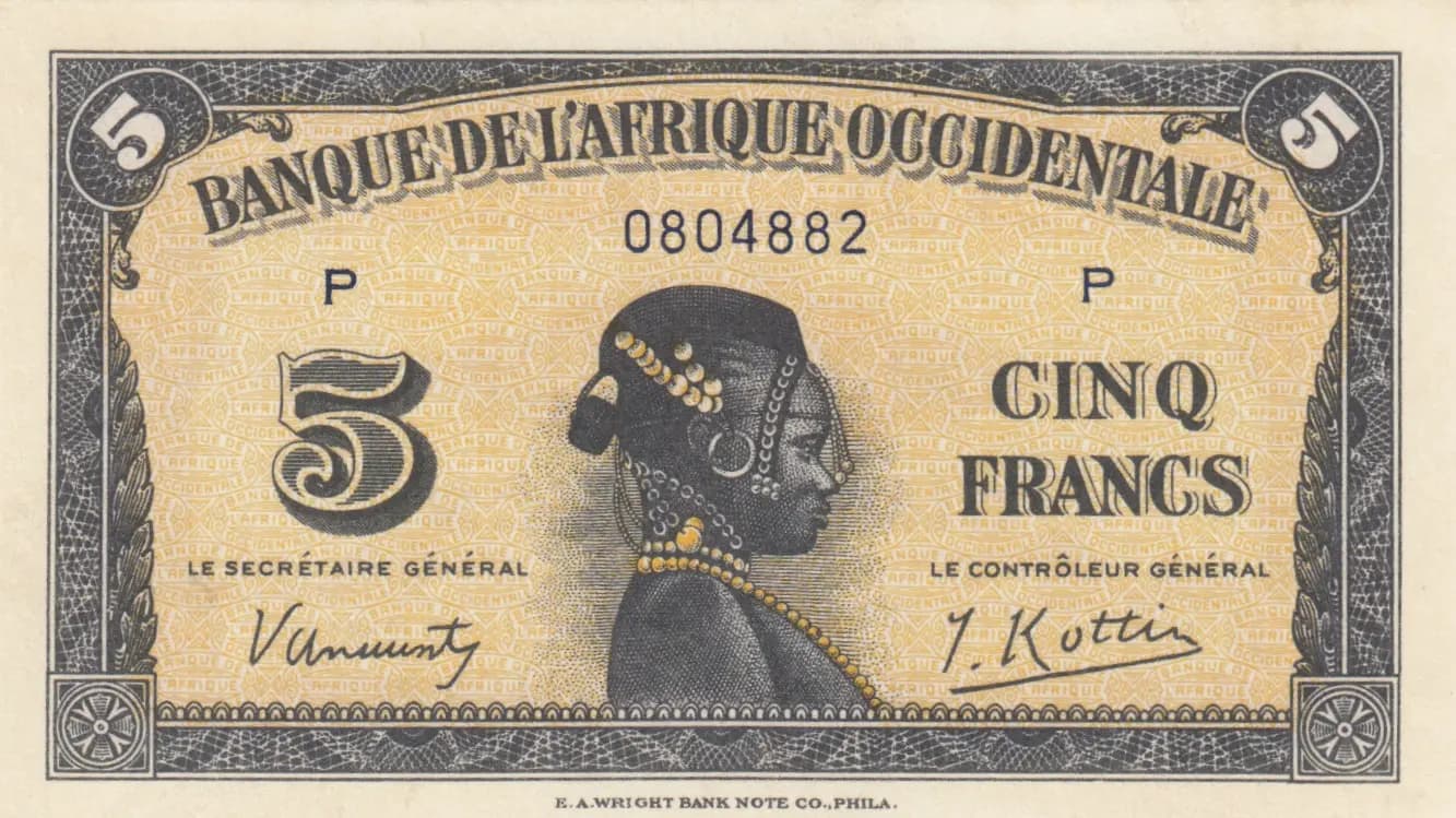 5 francs 1942 from French West Africa, P-28a(1) (1942) — image 1