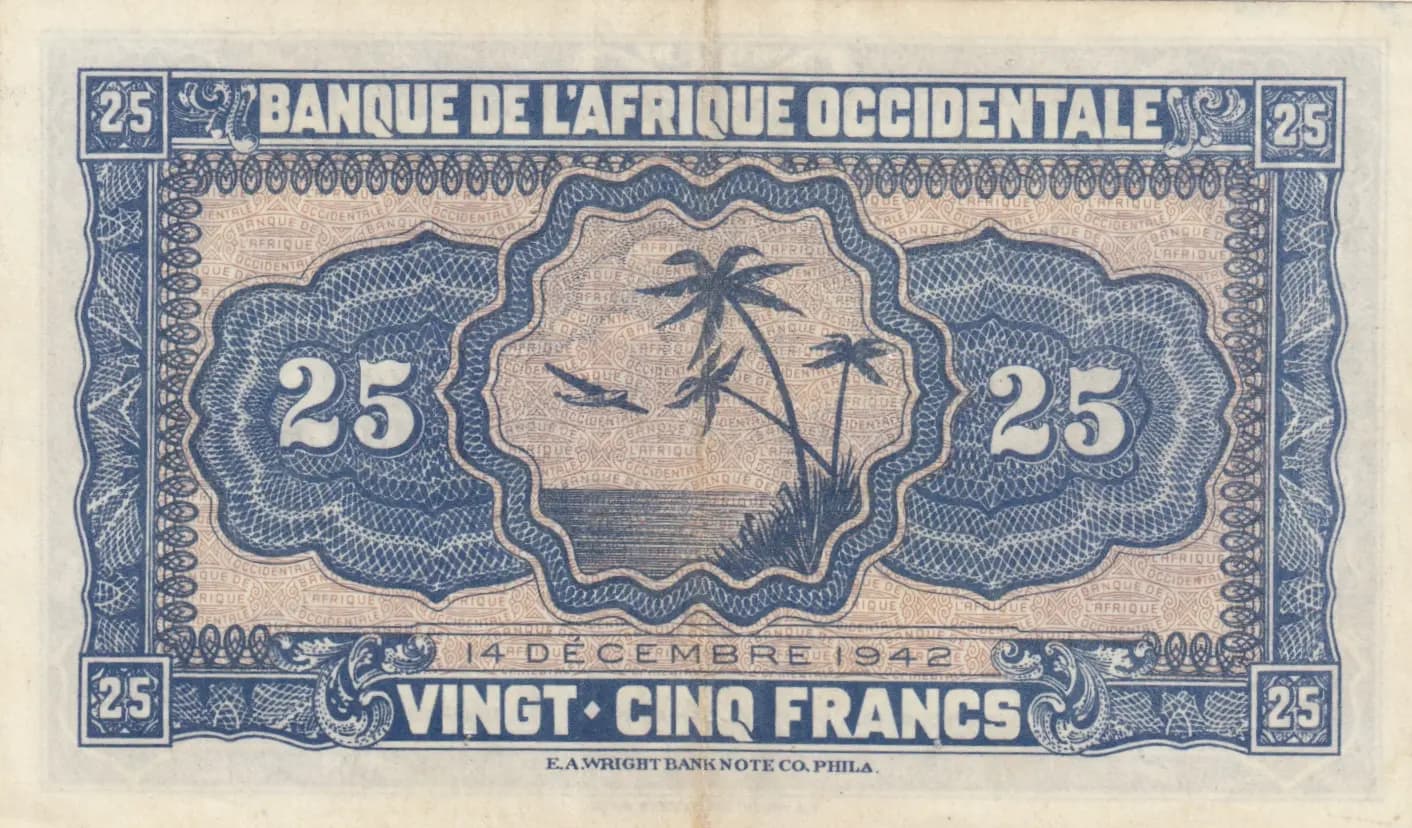 25 francs 1942 from French West Africa, P-30a (1942) — image 2