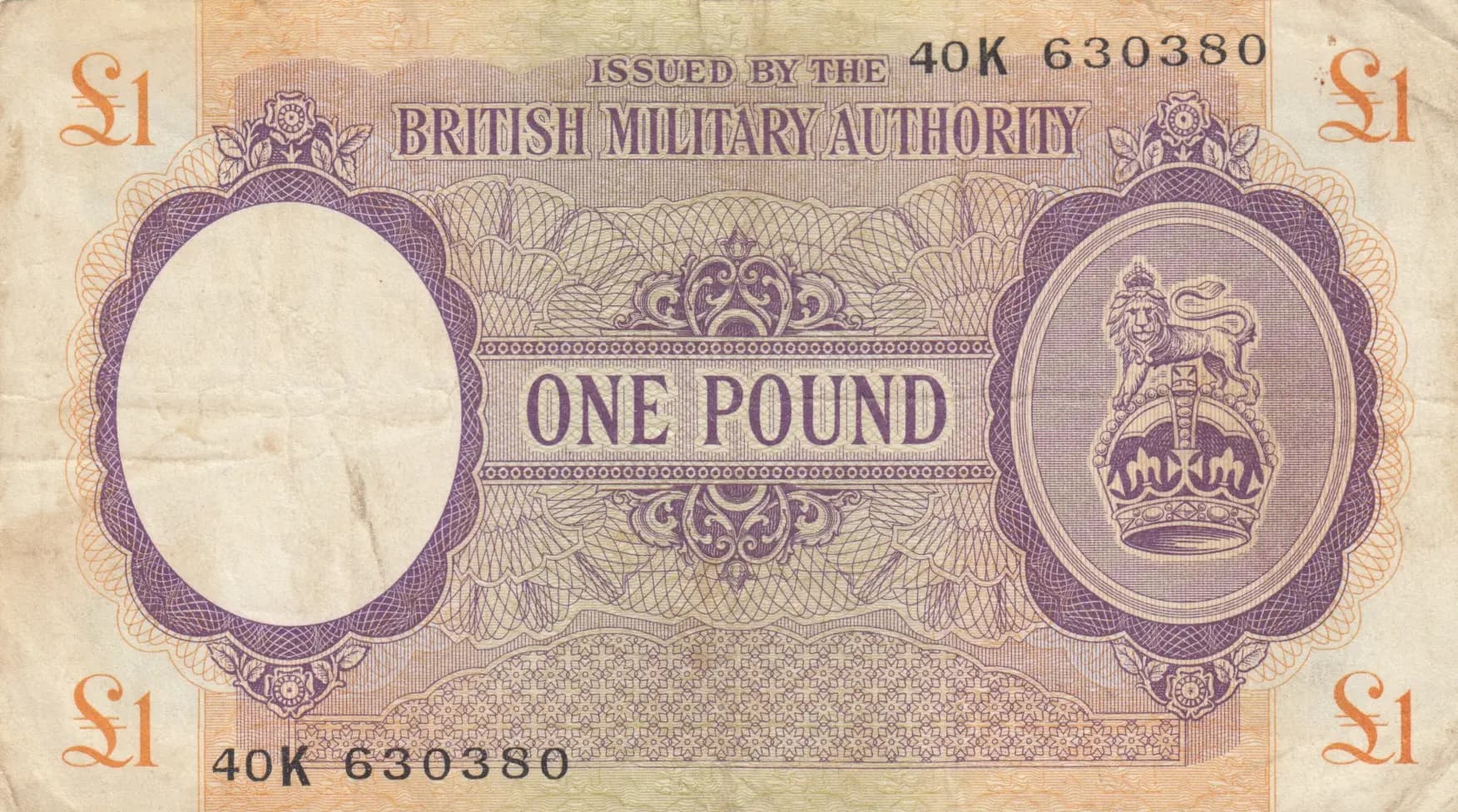 1 pound 1943 from Great Britain, P-M6a (1943) — image 1