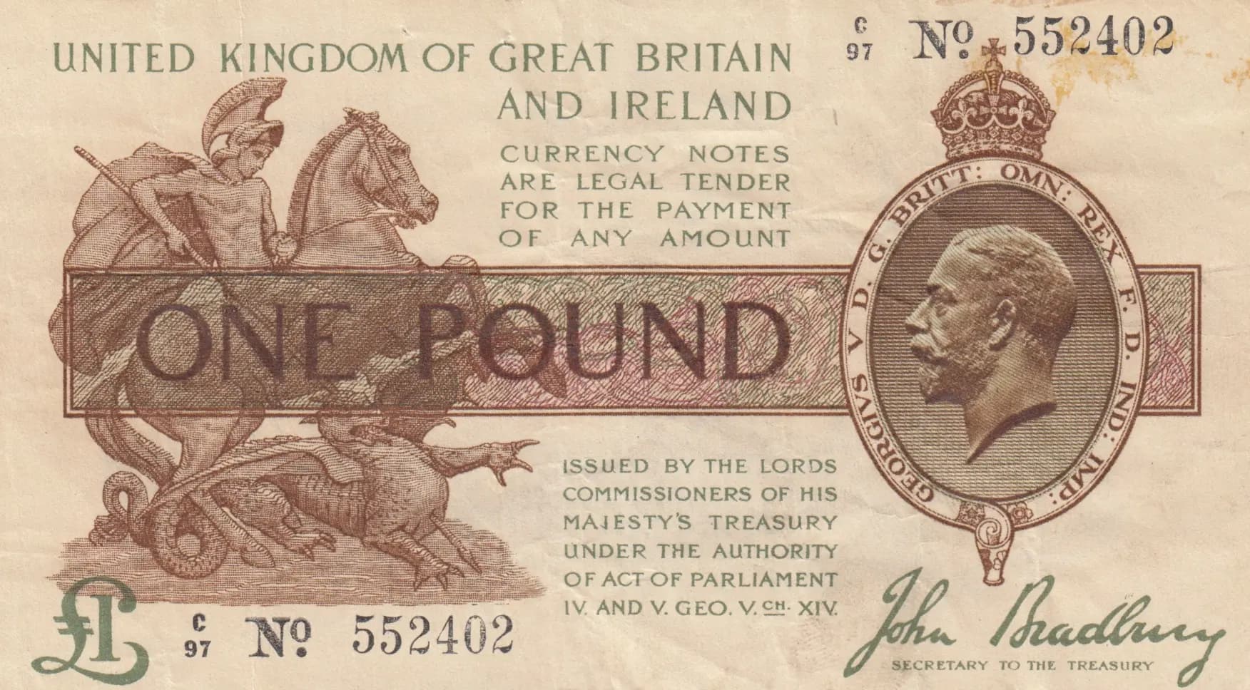 1 pound 1918 from Great Britain, P-351