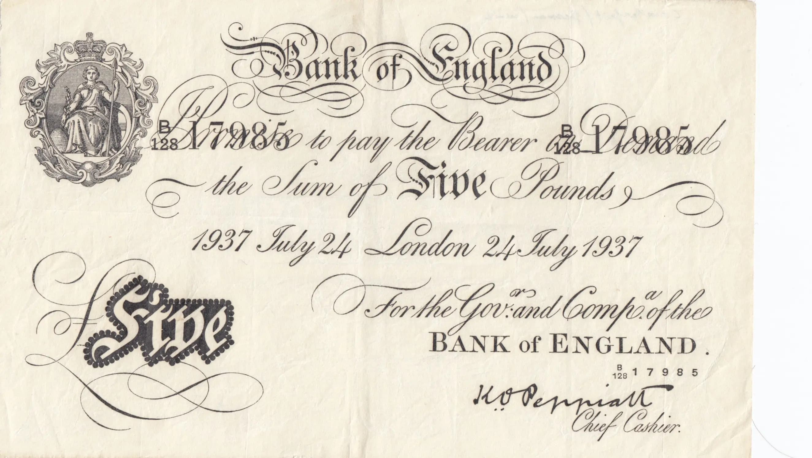 5 pounds 1937 from Great Britain, P-335ax