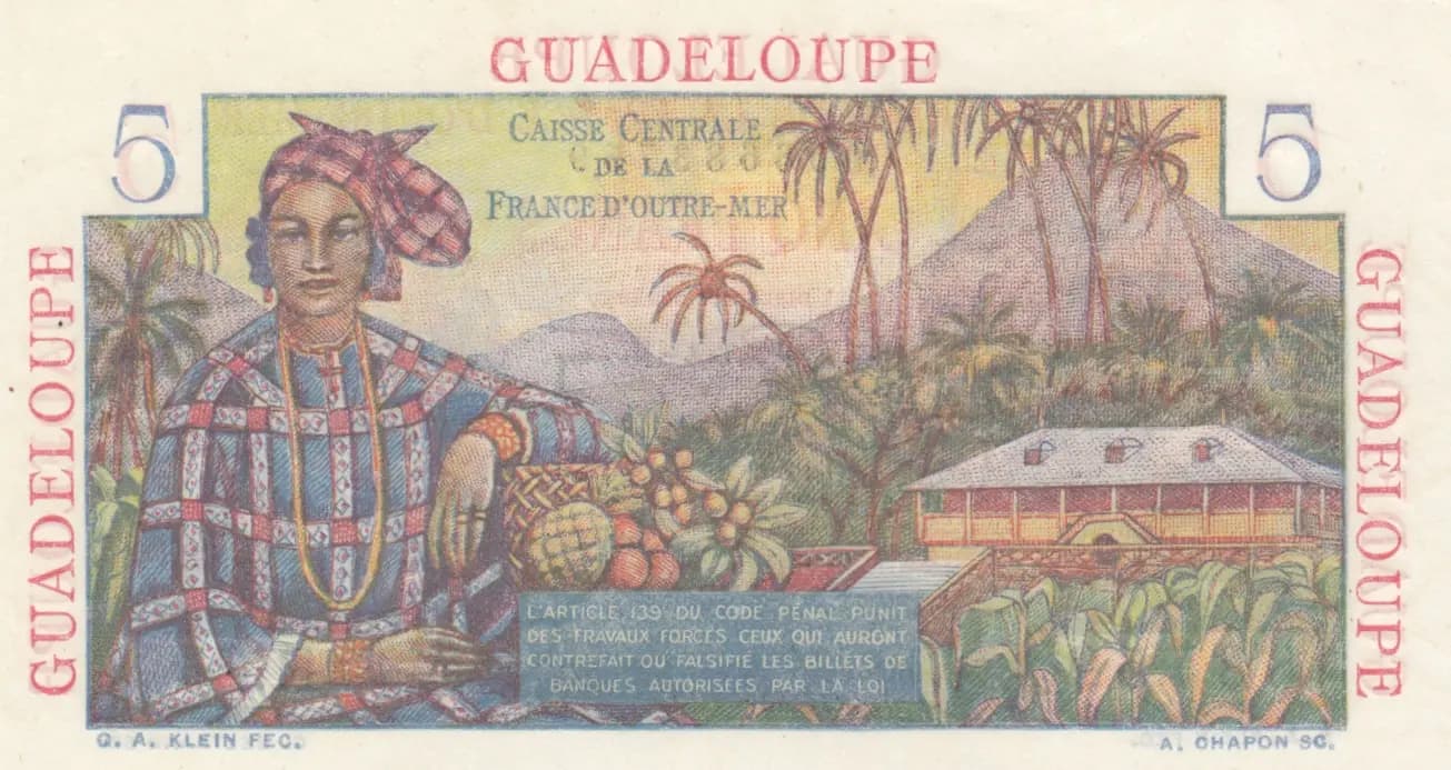 5 francs 1947 from Guadeloupe, P-31 (1947) — image 2