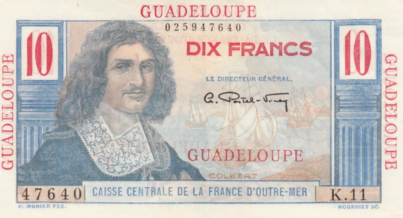 10 francs 1947 from Guadeloupe, P-32