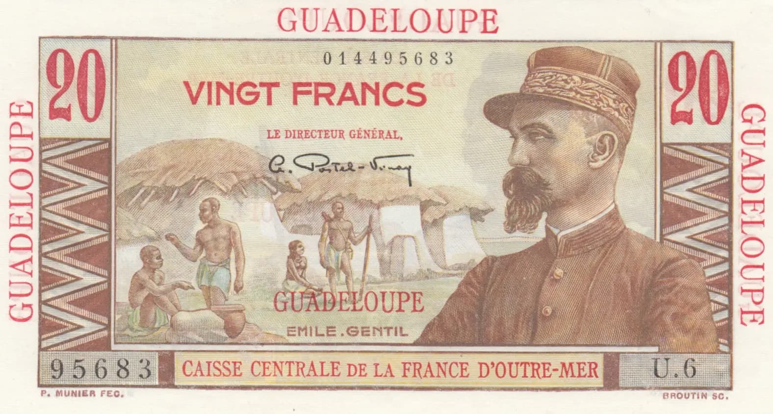 20 francs 1947 from Guadeloupe, P-33