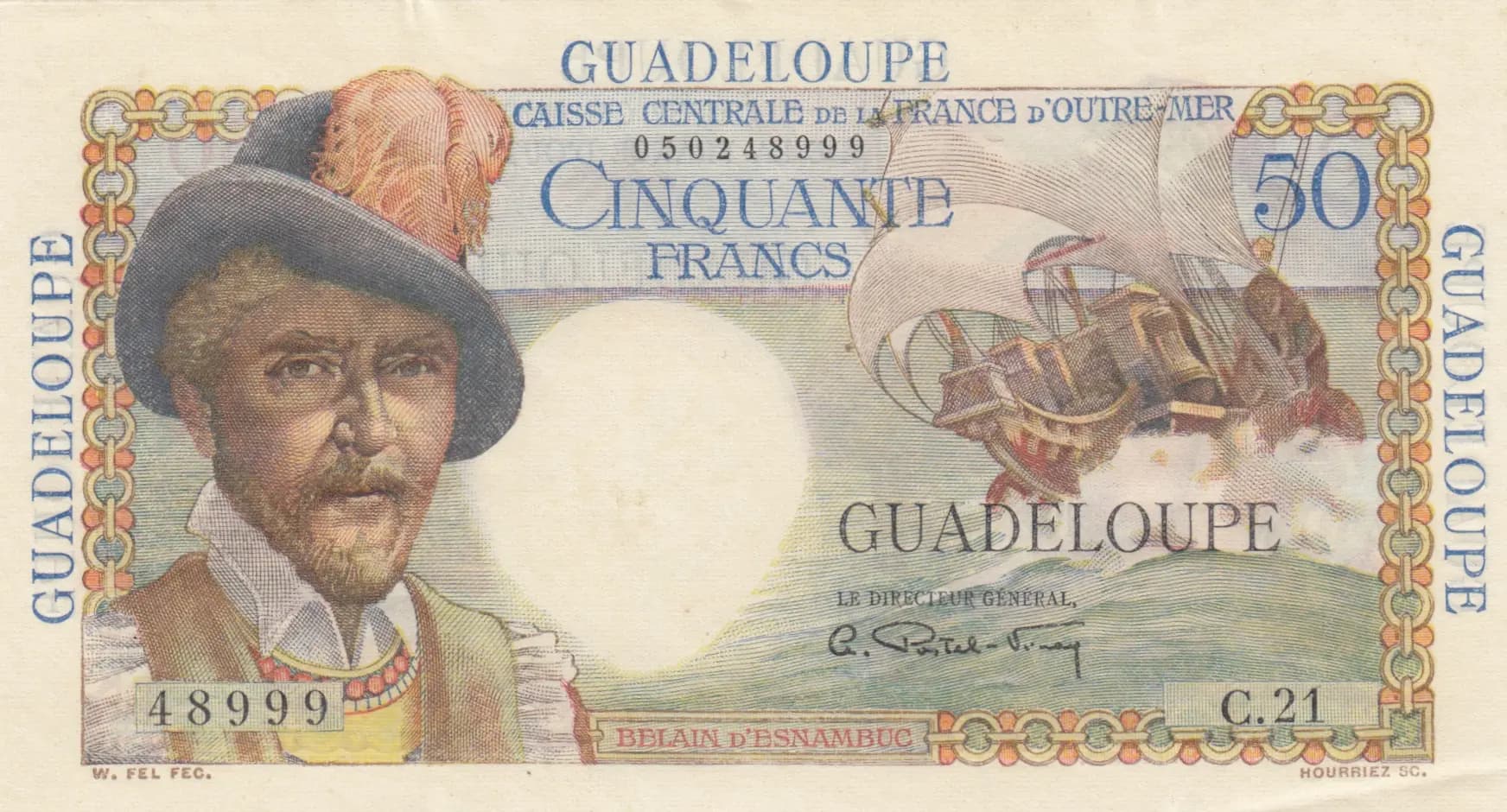 50 francs 1947 from Guadeloupe, P-34