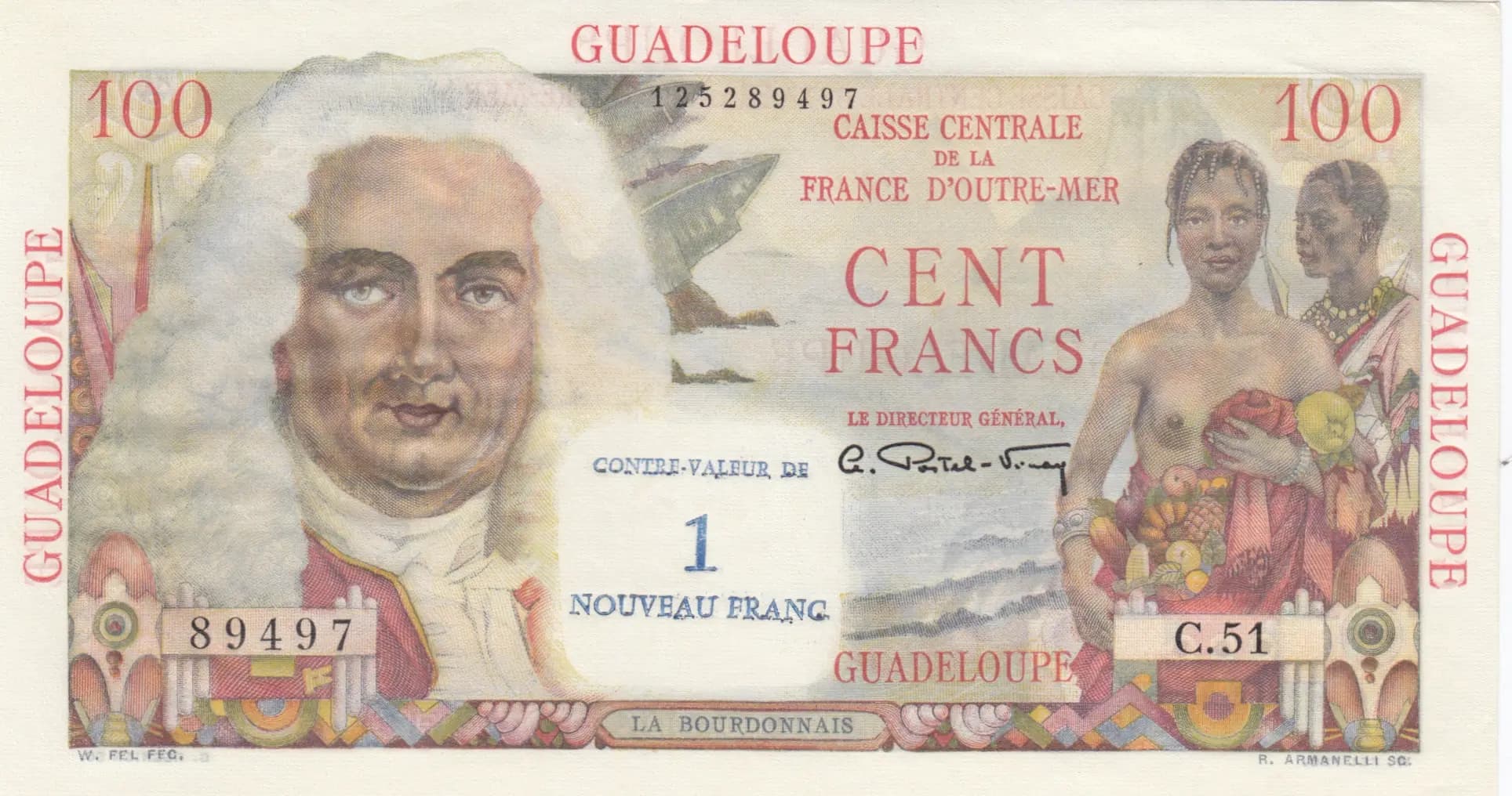 1 nouveau franc 1960 from Guadeloupe, P-41 (1960) — image 1