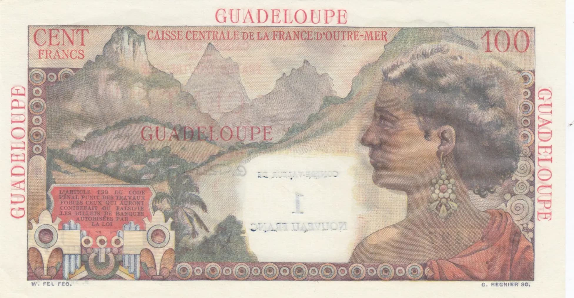 1 nouveau franc 1960 from Guadeloupe, P-41 (1960) — image 2