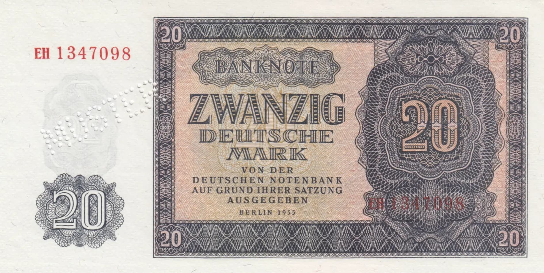 20 mark 1955 specimen from Germany, Democratic Republic, P-19s (1955) — image 1
