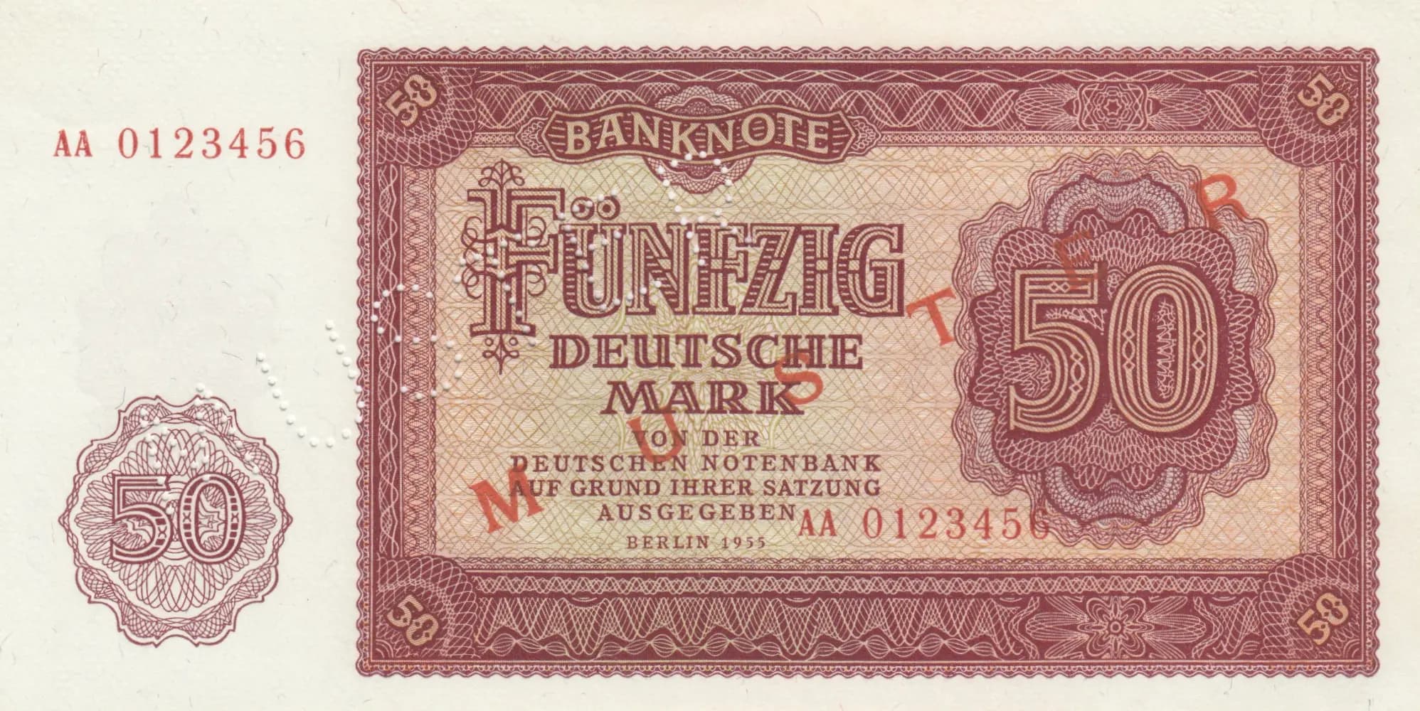 50 mark 1955 specimen from Germany, Democratic Republic, P-20s