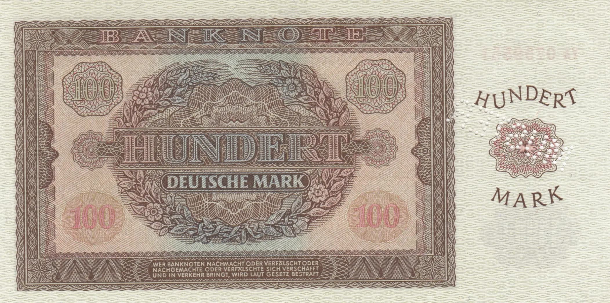 100 mark 1955 specimen from Germany, Democratic Republic, P-21s (1955) — image 2